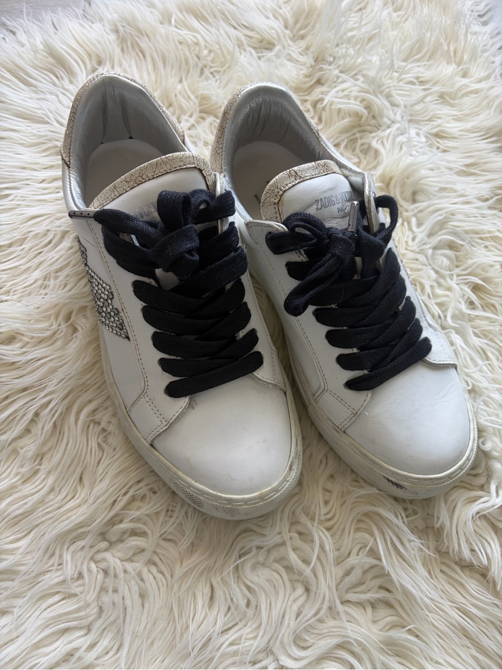 Zadig & Voltaire White Sneakers with Black Laces and Gold Accent